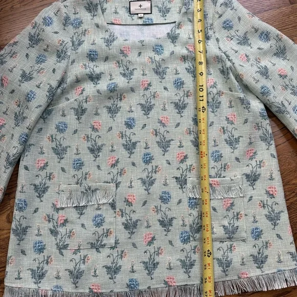 Tuckernuck Jardin Floral Fringe Tunic Top Woven Pastel 3/4 Sleeve Cottage core M - Picture 7 of 9